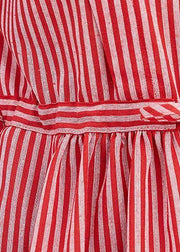 Elegant o neck pockets summer Work Outfits red striped Dress - SooLinen
