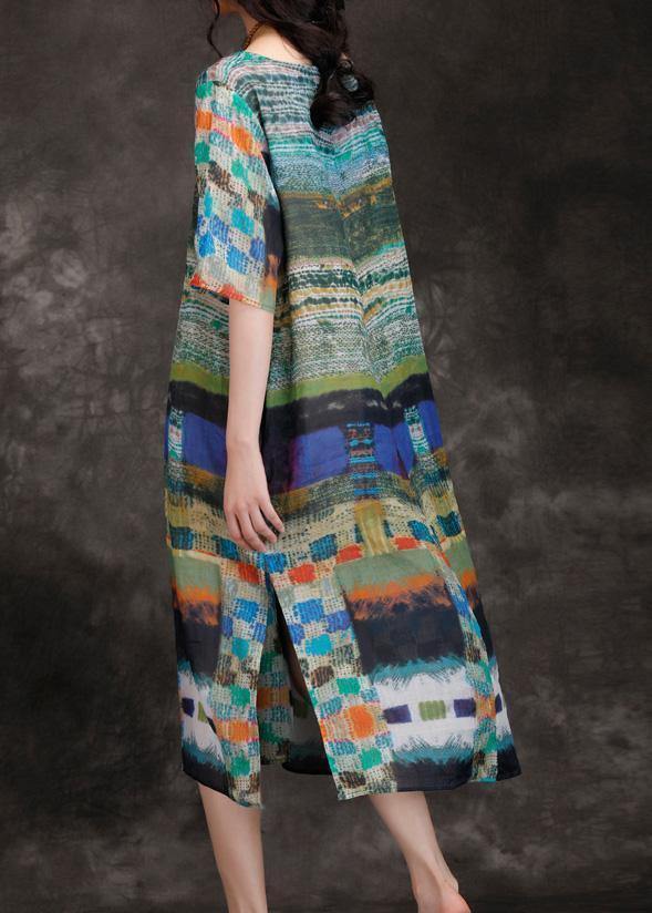 Elegant o neck side open linen multicolor Dresses summer - SooLinen