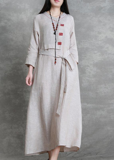 Elegant o neck tie waist Plus Size trench coat beige silhouette women coats - SooLinen