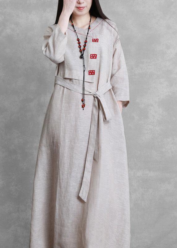 Elegant o neck tie waist Plus Size trench coat beige silhouette women coats - SooLinen