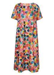 Elegant o neck Cinched linen clothes For Women plus size Inspiration pink print oversized Dresses Summer