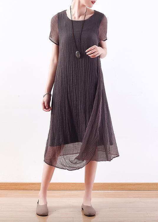 Elegant o neck Cinched linen clothes Photography gray Dresses - SooLinen