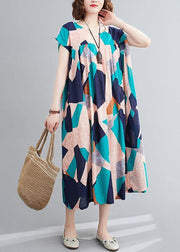 Elegant o neck Cinched summer outfit Photography blue Geometric Dress - SooLinen