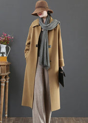 Elegant oversize Coats winter woolen outwear brown lapel pockets wool coat for woman - SooLinen