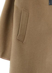 Elegant oversize Coats winter woolen outwear brown lapel pockets wool coat for woman - SooLinen