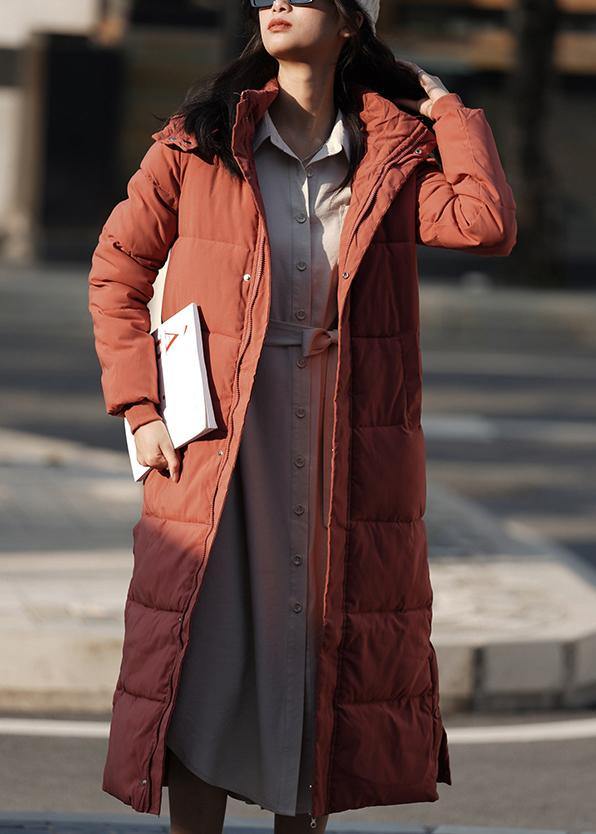 Elegant oversized warm winter coat outwear burgundy hooded zippered winter outwear - SooLinen