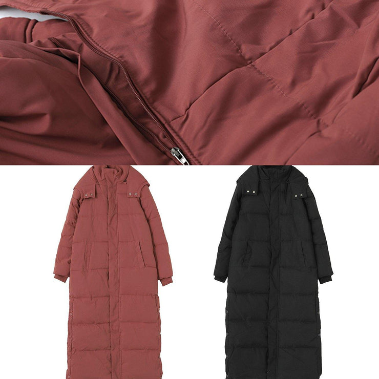 Elegant oversized warm winter coat outwear burgundy hooded zippered winter outwear - SooLinen
