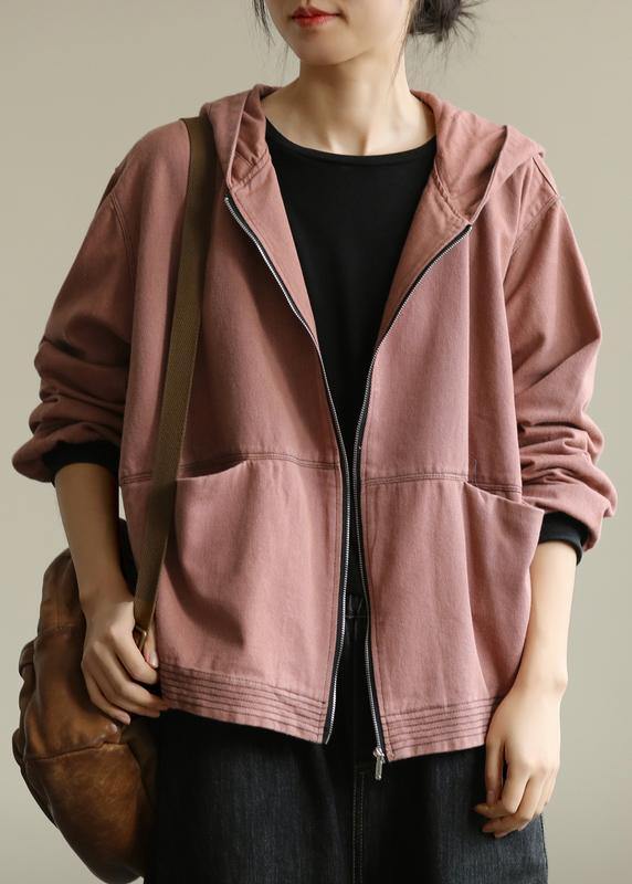 Elegant pink Fashion coat for woman Tutorials hooded zippered fall coat - SooLinen