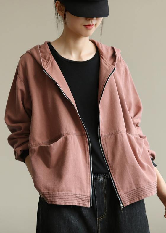 Elegant pink Fashion coat for woman Tutorials hooded zippered fall coat - SooLinen