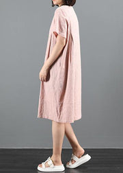 Elegant pink dresses o neck pockets Plus Size Dress - SooLinen