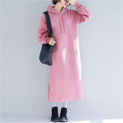 Elegante rosa Frühlingskleider plus Größe mit Kapuze, Reisekleidung, seitlich offenes, langes Kleid mit Kordelzug
