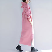 Elegant pink spring dresses plus size hooded traveling clothing side open drawstring long dress