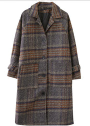 Elegant plaid Fine maxi coat Shape lapel side open coats - SooLinen