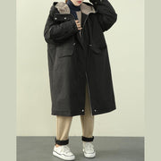Elegant plus size clothing winter coats black hooded zippered Parkas for women - SooLinen