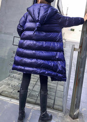 Elegant plus size clothing winter coats blue hooded zippered women parka - SooLinen