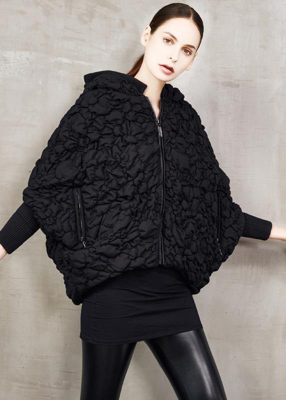 Elegant plus size clothing winter jacket hooded winter outwear blackzipppered goose Down coat - SooLinen