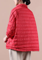 Elegant plus size down jacket overcoat red lapel pockets goose Down coat - SooLinen
