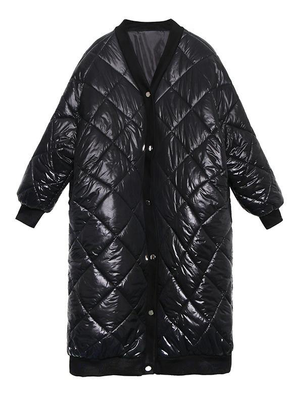Elegant plus size jacket winter coats black v neck thick winter parkas - SooLinen
