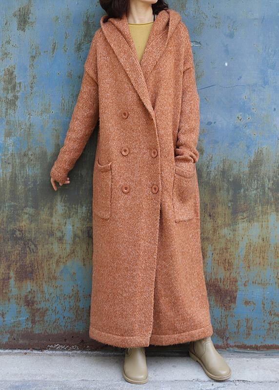 Elegant plus size maxi coat hooded jackets yellow double breast wool overcoat - SooLinen