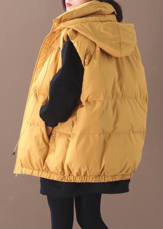 Elegant plus size warm winter coat yellow hooded sleeveless casual outfit - SooLinen