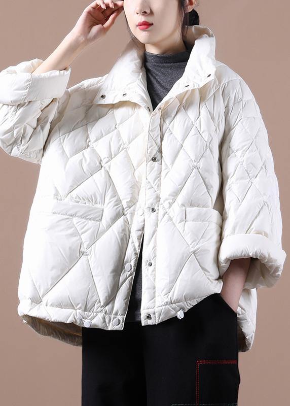 Elegant plus size winter jacket coats white stand collar Button Down duck down coat - SooLinen