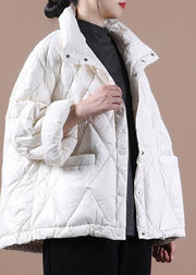 Elegant plus size winter jacket coats white stand collar Button Down duck down coat - SooLinen