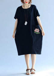 Elegante Taschen Baumwollkleidung für Frauen schwarzes Kleid Sommer