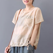 Elegant pure cotton blended tops casual Short Sleeve Solid Color Casual High-Low Hem Blouse