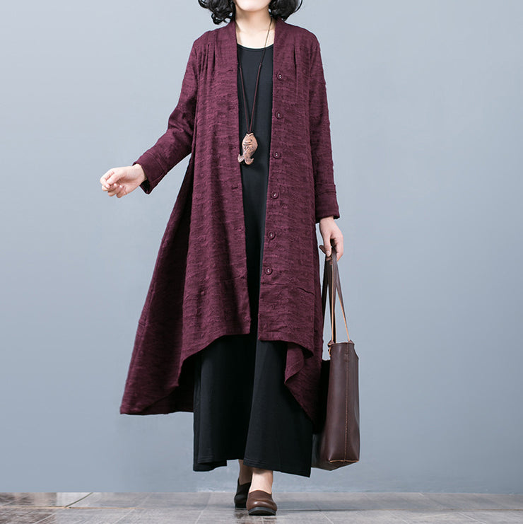 Elegant purple Jacquard maxi coat trendy plus size baggy large hem asymmetrical design trench coat fine patchwork Coat