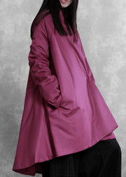 Elegant purple winter outwear casual snow v neck asymmetric coats - SooLinen