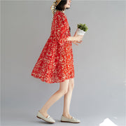Elegantes rotes Chiffon-Kleid O-Ausschnitt Langarm-Partykleid Druck Baggy Kleider Chiffon-Kleid
