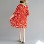 Elegant red chiffon dress o neck long sleeve party dress print baggy dresses chiffon dress