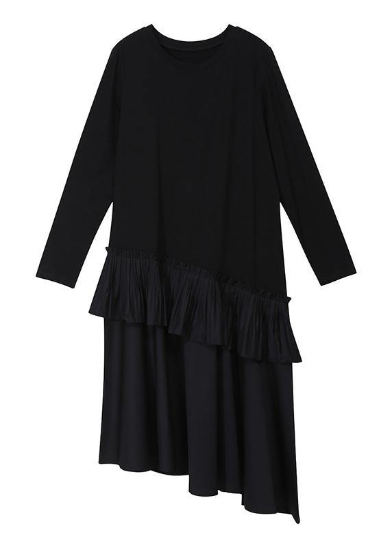 Elegant ruffles cotton patchwork Tunics Shape khaki Maxi Dresses - SooLinen