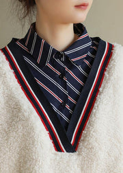 Elegant shirt collar cotton patchwork Blouse Shape white top - SooLinen