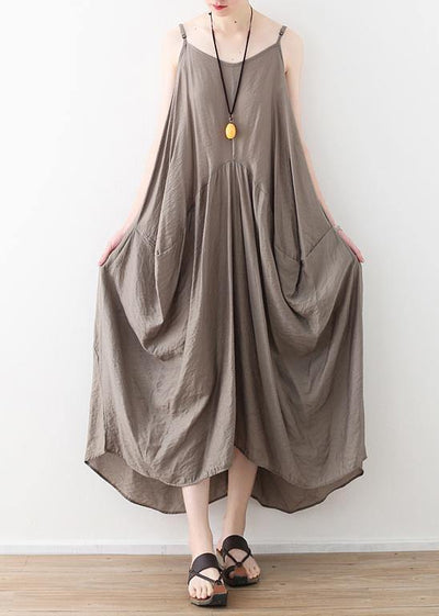 Elegant sleeveless cotton Long Shirts linen gray Kaftan Dress summer - SooLinen