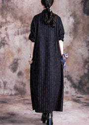 Elegant stand collar woolen clothes Sewing khaki prints Plus Size Dresses fall - SooLinen