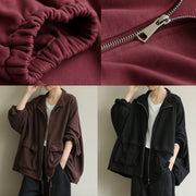 Elegant stand collar zippered Fine trench coat chocolate tunic coats - SooLinen