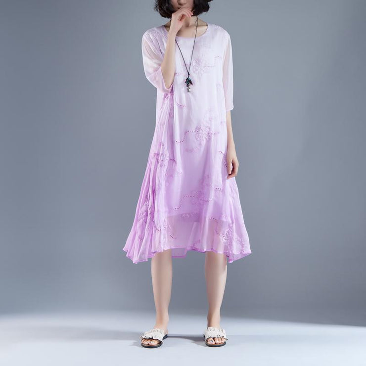 Elegant summer maxi dress trendy Flower Summer Fake Two-piece Retro Purple Dress