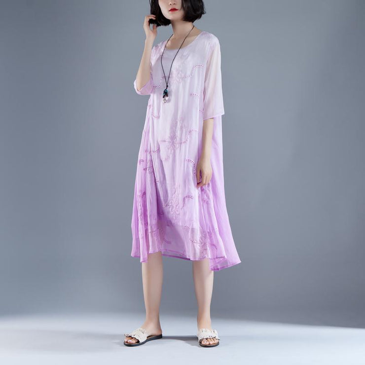 Elegant summer maxi dress trendy Flower Summer Fake Two-piece Retro Purple Dress