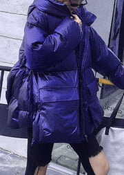 Elegant trendy plus size Jackets & Coats blue hooded pockets women parka - SooLinen