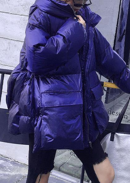 Elegant trendy plus size Jackets & Coats blue hooded pockets women parka - SooLinen