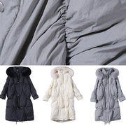 Elegant trendy plus size snow jackets Winter gray hooded Cinched goose Down coat - SooLinen