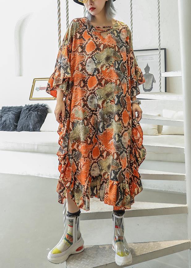 Elegant V Neck Asymmetric Chiffon Dresses Floral A Line Dresses Summer - SooLinen