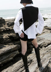 Elegant v neck cotton sleeveless blouses for women Christmas Gifts black patchwork plaid tops - SooLinen