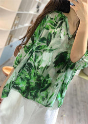 Elegant v neck linen blouses for women Fashion Ideas green prints blouses fall - SooLinen