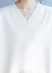 Elegant v neck side open fall tunic top Fabrics nude shirts - SooLinen