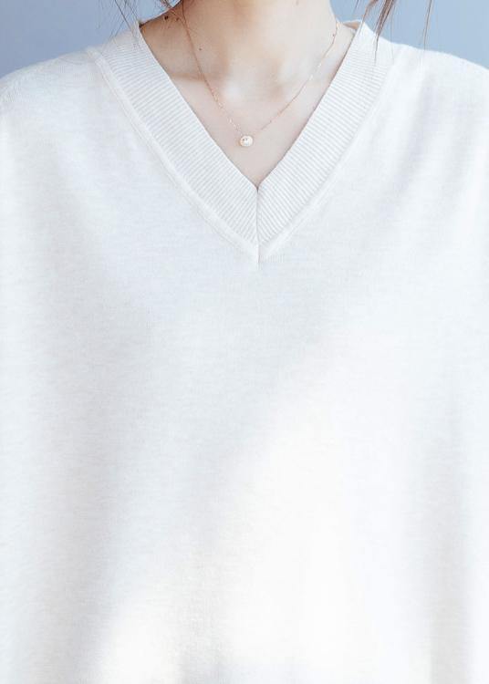 Elegant v neck side open fall tunic top Fabrics nude shirts - SooLinen