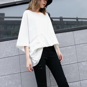 Eleganter weißer Midi-Baumwollpullover Locker sitzendes Baumwoll-T-Shirt Lässige Fledermausärmel lockere Taillen-Baumwollkleidung
