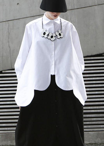 Elegant white cotton clothes For Women asymmetric hem summer shirts - SooLinen