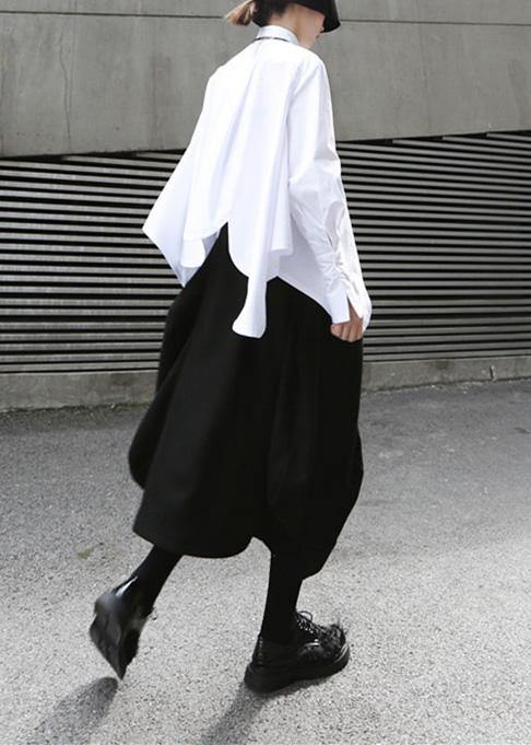 Elegant white cotton clothes For Women asymmetric hem summer shirts - SooLinen